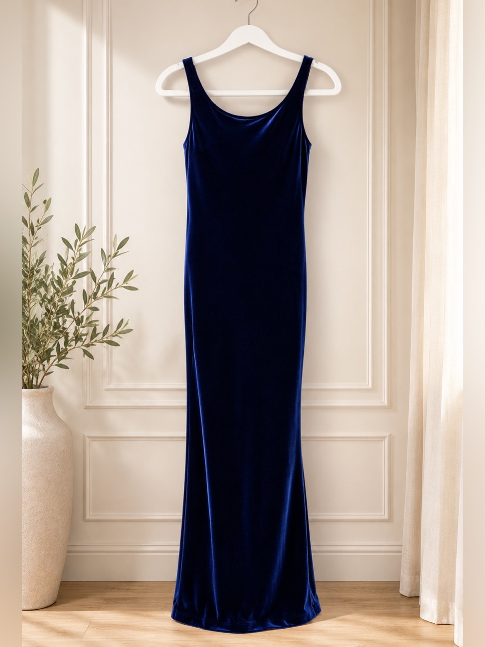 Carmen Marc Valvo Navy Satin Dress
